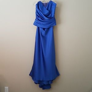 Blue Satin 2 Piece Gown Bustier & Bustle Size Medium